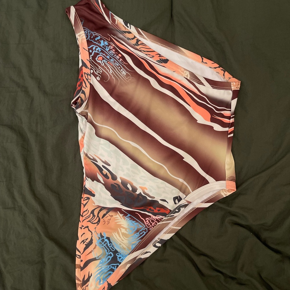 Asymmetrical Animal Print Bodysuit